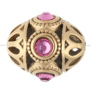 Ethnic Bead 11x13 mm with Rhinestones - Gold-Plated 316 Stainless Steel - Pink x 1