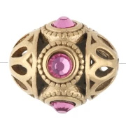 Ethnic Bead 11x13 mm with Rhinestones - Gold-Plated 316 Stainless Steel - Pink x 1