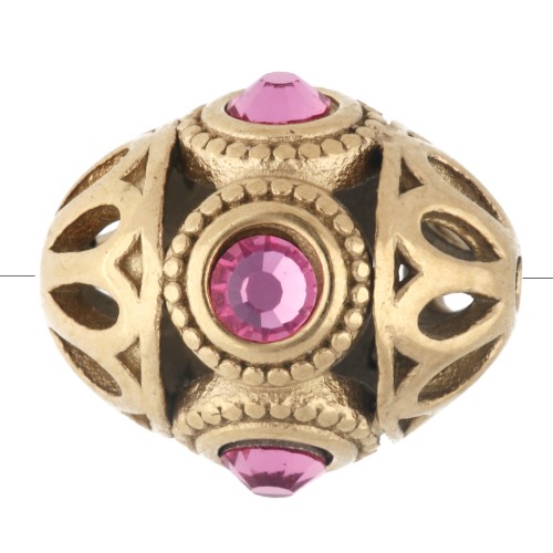 Ethnic Bead 11x13 mm with Rhinestones - Gold-Plated 316 Stainless Steel - Pink x 1