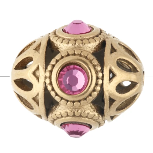 Ethnic Bead 11x13 mm with Rhinestones - Gold-Plated 316 Stainless Steel - Pink x 1