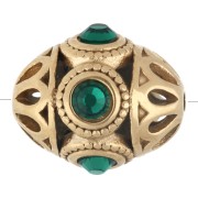 11x13 mm Ethnic Bead with Rhinestones - Gold-Plated 316 Stainless Steel - Emerald x 1