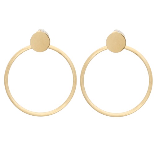 Round Earrings with Hollow Circle, 41x35 mm - Gold-Plated 304 Stainless Steel (Set of 2)