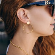 Round Earrings with Hollow Circle, 41x35 mm - Gold-Plated 304 Stainless Steel (Set of 2)