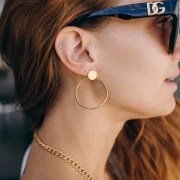 Round Earrings with Hollow Circle, 41x35 mm - Gold-Plated 304 Stainless Steel (Set of 2)