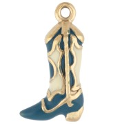 Cowboy Boot Charm 16.5x9 mm - Epoxy Resin - Gold-Plated 316 Stainless Steel - Blue x 1
