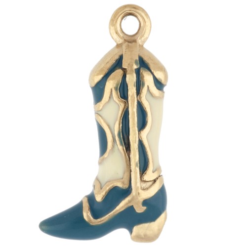 Cowboy Boot Charm 16.5x9 mm - Epoxy Resin - Gold-Plated 316 Stainless Steel - Blue x 1