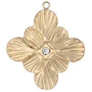 Flower Pendant with Zirconium Oxide, 24x26.5 mm - Gold-Plated 304 Stainless Steel x1