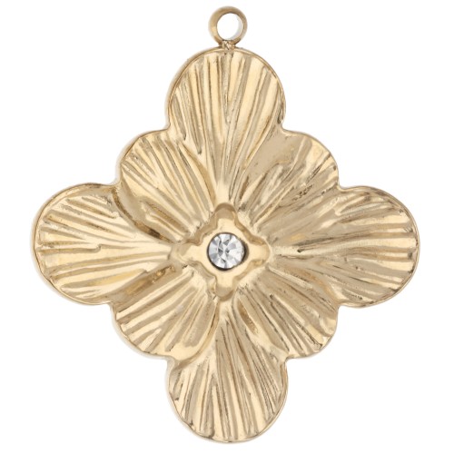 Flower Pendant with Zirconium Oxide, 24x26.5 mm - Gold-Plated 304 Stainless Steel x1