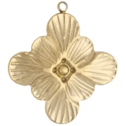 Flower Pendant with Zirconium Oxide, 24x26.5 mm - Gold-Plated 304 Stainless Steel x1
