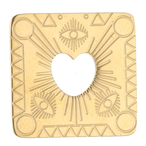 18x17.3 mm rectangular spacer with openwork heart design, 316 stainless steel, gold-plated x1