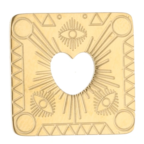 18x17.3 mm rectangular spacer with openwork heart design, 316 stainless steel, gold-plated x1