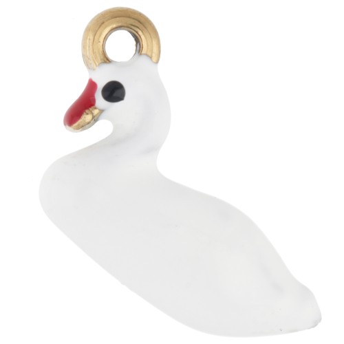 Swan Charm 16x20 mm - Epoxy Resin - Gold-Plated 304 Stainless Steel - White x1