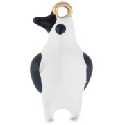 Penguin Charm, 18x9.5 mm, Epoxy Resin - Gold-Plated 304 Stainless Steel - White x1