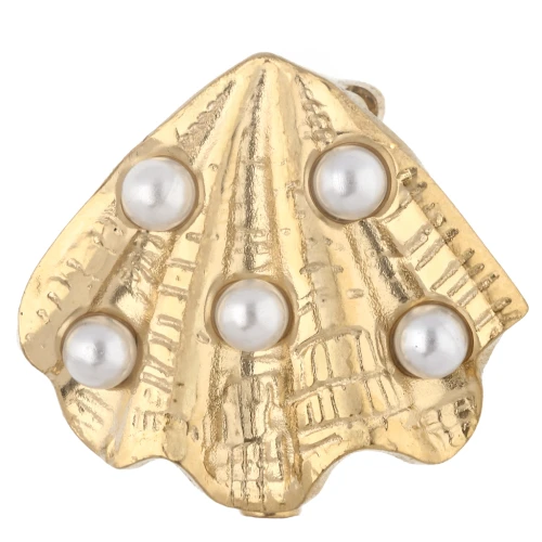 18x20 mm seashell brooch with imitation mother-of-pearl beads - Gold-plated 304 stainless steel x1