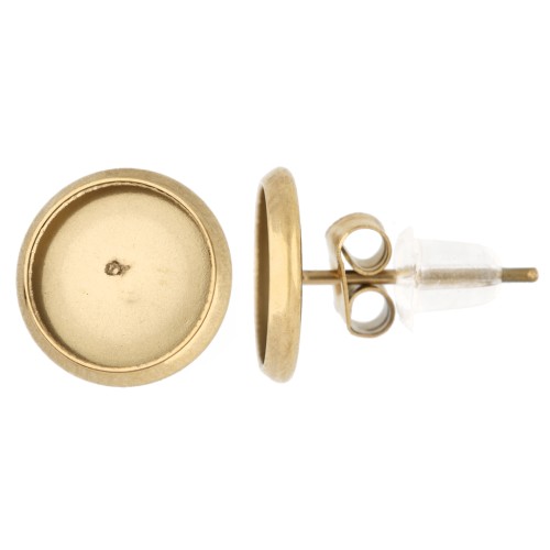 8 mm Flat Cabochon Earstuds - Gold-Plated 303 Stainless Steel (2-Pack)
