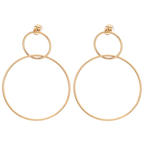 Double Circle Earrings 47x35 mm - Gold-Plated 304 Stainless Steel (2-Pack)