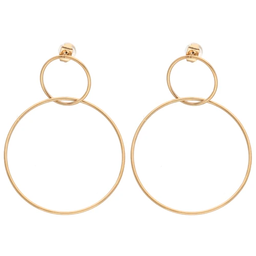 Double-Circle Earrings, 47x35 mm - Gold-Plated 304 Stainless Steel x2