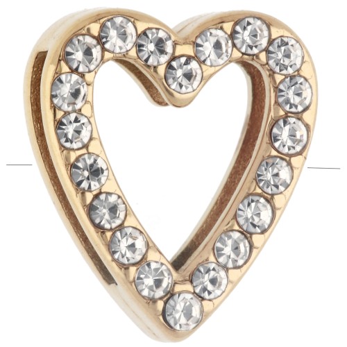 15x13 mm Heart-Shaped Earring Back with Rhinestones for 10 mm Laces - Gold-Plated 304 Stainless Steel
