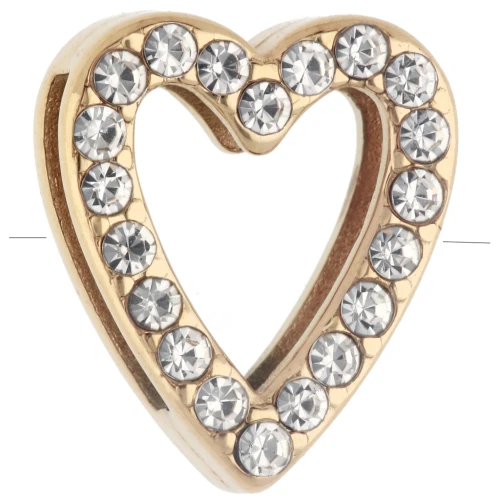 15x13 mm Heart-Shaped Earring Back with Rhinestones for 10 mm Laces - Gold-Plated 304 Stainless Steel