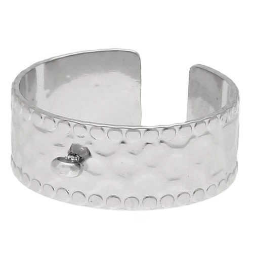 Wide, hammered, adjustable ring with a closed band - Sizes 53–60 - 304L stainless steel x1