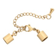9mm Lobster Clasp + 5mm Chain for Cord, 304 Stainless Steel, Gold-Plated x1