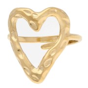 18 carats gold - Adjustable Ring with Hammered Openwork Heart, 19x16 mm - Sizes 53–56 - Gold-Plated 316 Stainless Steel Adjustable Ring with Hammered Openwork Heart, 19x16 mm - Sizes 53–56 - Gold-Plated 316 Stainless Steel