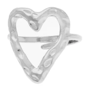 Adjustable Ring with Hammered Openwork Heart, 19x16 mm - Sizes 53–56 - 316 Stainless Steel