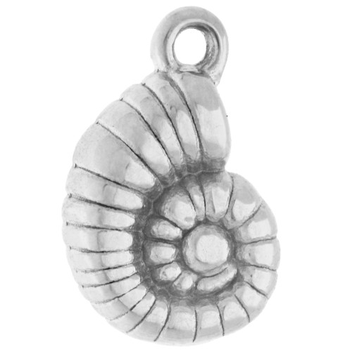Snail-shaped seashell charm, 13.5 x 9 mm - 316 stainless steel x 1