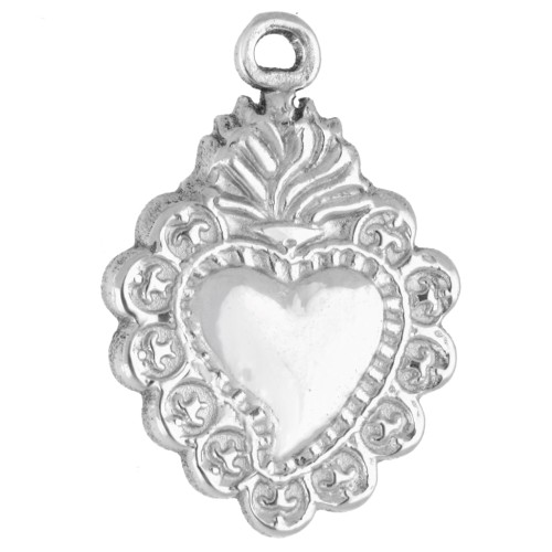 Ex-voto Heart Charm, 18x12.5 mm - 304 Stainless Steel x1