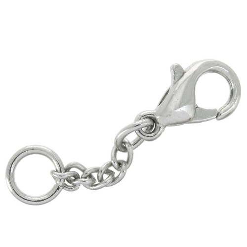 10 mm Lobster Clasps with extension chain and ring - Silver-plated (set of 5)