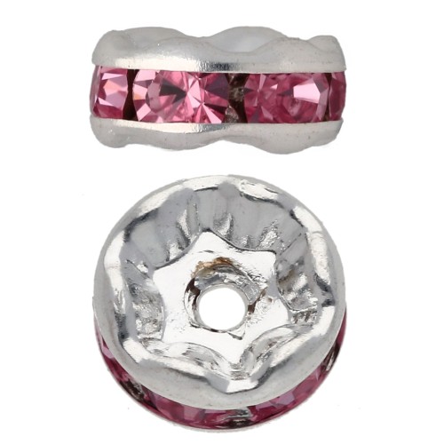 6 mm Rhinestone Washers - Silver - Light Pink (4-pack)