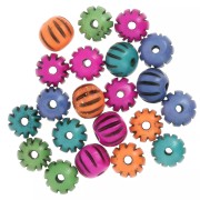 Gift - 12x10 mm flat round engraved bone beads - Multicolor x39g
