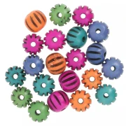 Gift - 12x10 mm flat round engraved bone beads - Multicolor x39g