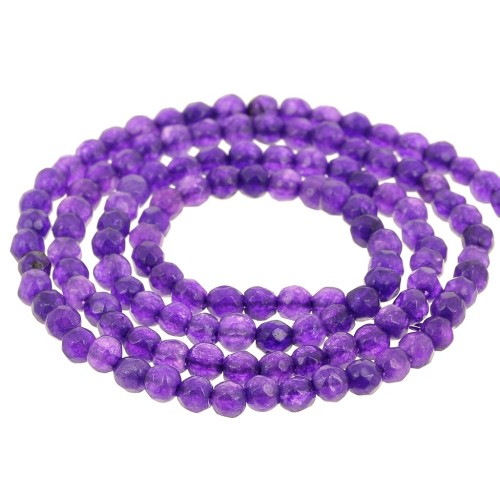 3.5 mm round faceted beads made of dyed gemstone - Purple jade x 37 cm