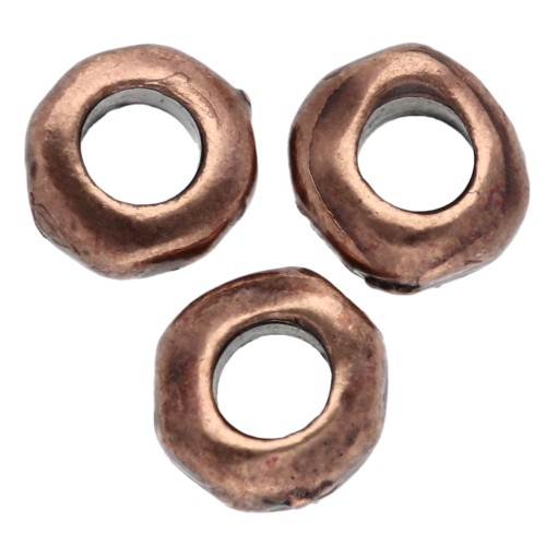 Irregular rondelle beads, 5 mm - large hole - Antique copper x5