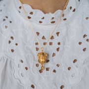 Ethnic pendant, 33x17 mm, with a teardrop-shaped gemstone charm - Rose Quartz x1