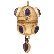 Ethnic pendant, 33x17 mm, with a teardrop-shaped gemstone charm - Amethyst x1