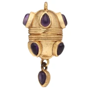 Ethnic pendant, 33x17 mm, with a teardrop-shaped gemstone charm - Amethyst x1