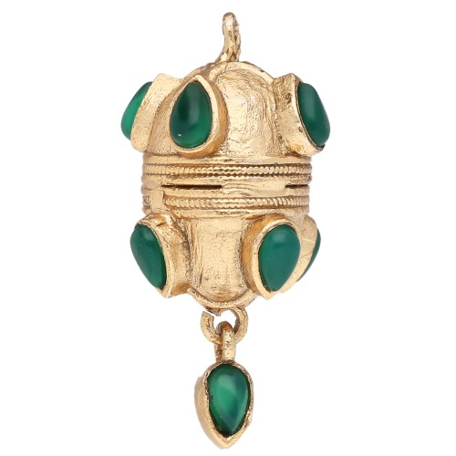 Ethnic pendant, 33x17 mm, with a teardrop-shaped charm made of dyed green onyx gemstone