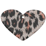 24x34 mm acetate heart pendant - Black Leopard Glitter - Orange x1