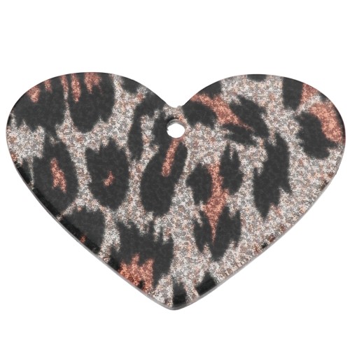 24x34 mm acetate heart pendant - Black Leopard Glitter - Orange x1