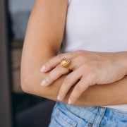 Ribbed domed ring - Size 56 - Gold-plated 304 stainless steel x1