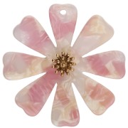 40 mm Flower Pendants in Acetate and Gold-Plated 304 Stainless Steel - Pink - Pearlescent White (set of 2)