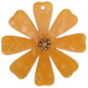 40 mm Flower Pendants in Acetate and Gold-Plated 304 Stainless Steel - Pearlescent Orange (set of 2)
