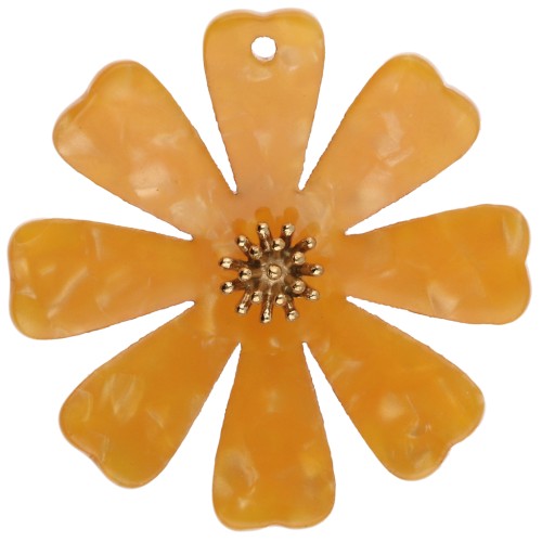 40 mm Flower Pendants in Acetate and Gold-Plated 304 Stainless Steel - Pearlescent Orange (set of 2)