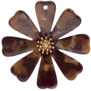 40 mm Flower Pendants in Acetate and Gold-Plated 304 Stainless Steel - Brown Marble Pattern (Set of 2)