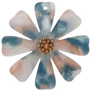 White - 40 mm Flower Pendants Made of Acetate and Gold-Plated 304 Stainless Steel - Blue - Pearlescent Salmon x2 40 mm Flower Pendants Made of Acetate and Gold-Plated 304 Stainless Steel - Blue - Pearlescent Salmon x2