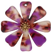 Purple - 40 mm Flower Pendants Made of Acetate and Gold-Plated 304 Stainless Steel - Purple - Brown (Set of 2) 40 mm Flower Pendants Made of Acetate and Gold-Plated 304 Stainless Steel - Purple - Brown (Set of 2)