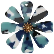 40 mm Flower Pendants in Acetate and Gold-Plated 304 Stainless Steel - Multi Blue - White x2