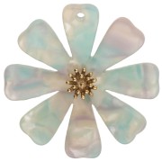 40 mm Flower Pendants in Acetate and Gold-Plated 304 Stainless Steel - Mint - Pearlescent Lilac (set of 2)